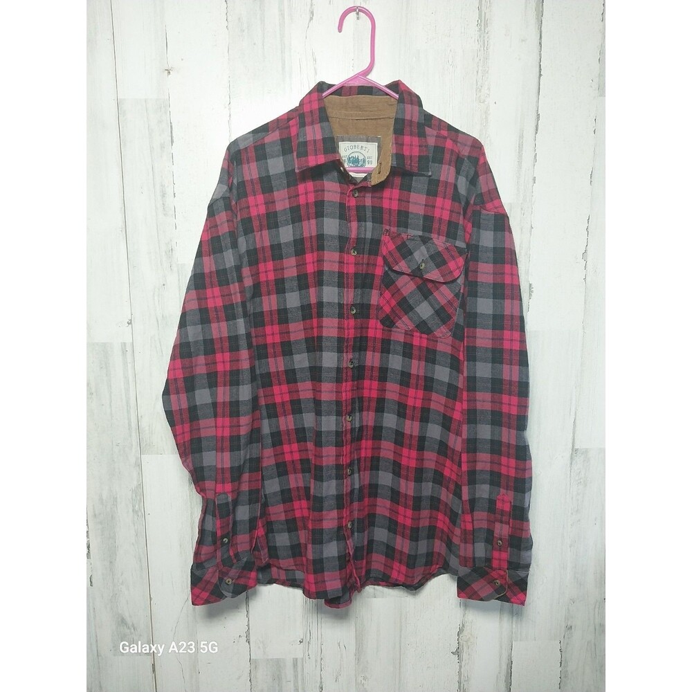 GIOBERTI SZ XXL 100% Cotton Red/Black Plaid Men's Flannel Shirt